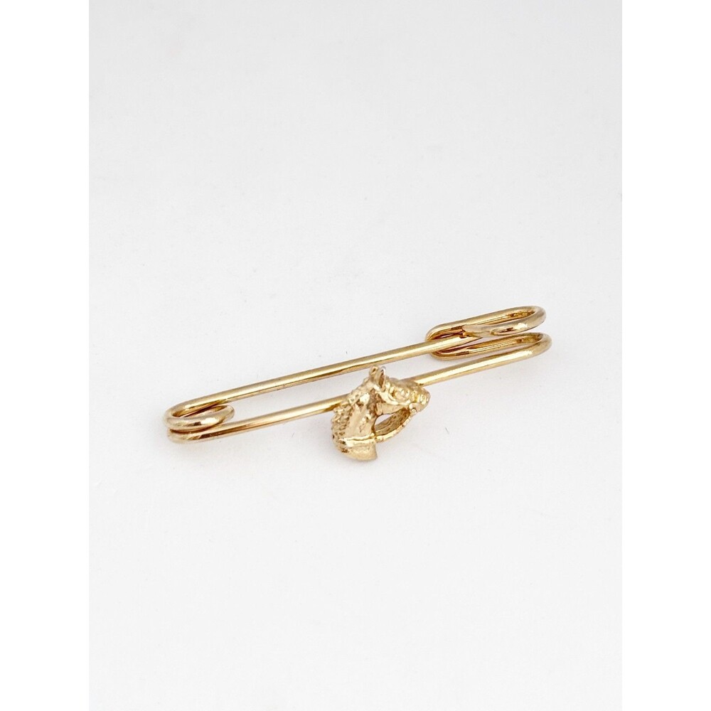 Horse Head Kilt Skirt Scarf Brooch Safety Pin Vintage Retro Gold Tone - Picture 2 of 4